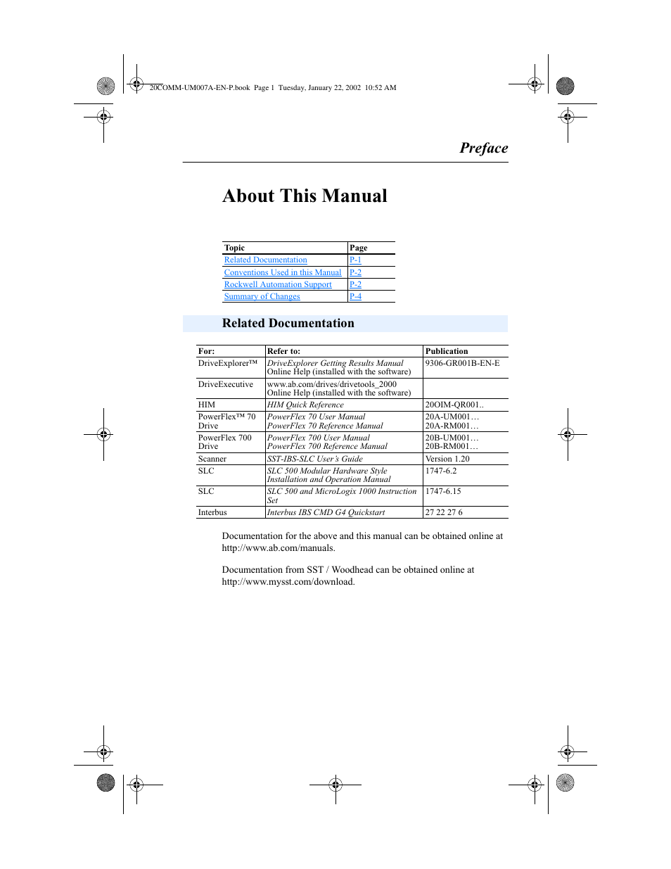 Preface, Related documentation, About this manual | Rockwell Automation 20-COMM-I Interbus Adapter User Manual | Page 5 / 118