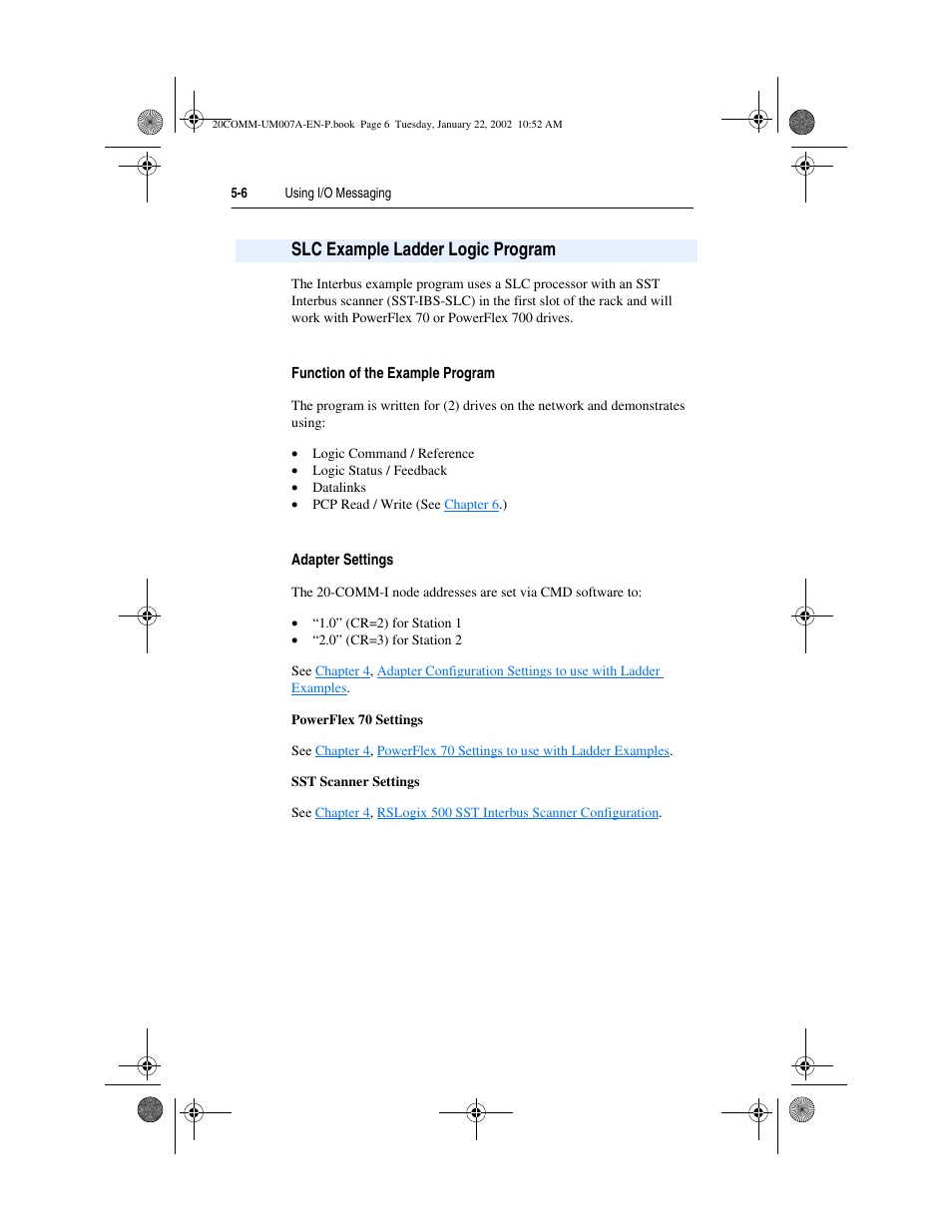 Slc example ladder logic program, Slc example ladder logic program -6, Slc example ladder logic program 5-6 | Rockwell Automation 20-COMM-I Interbus Adapter User Manual | Page 56 / 118