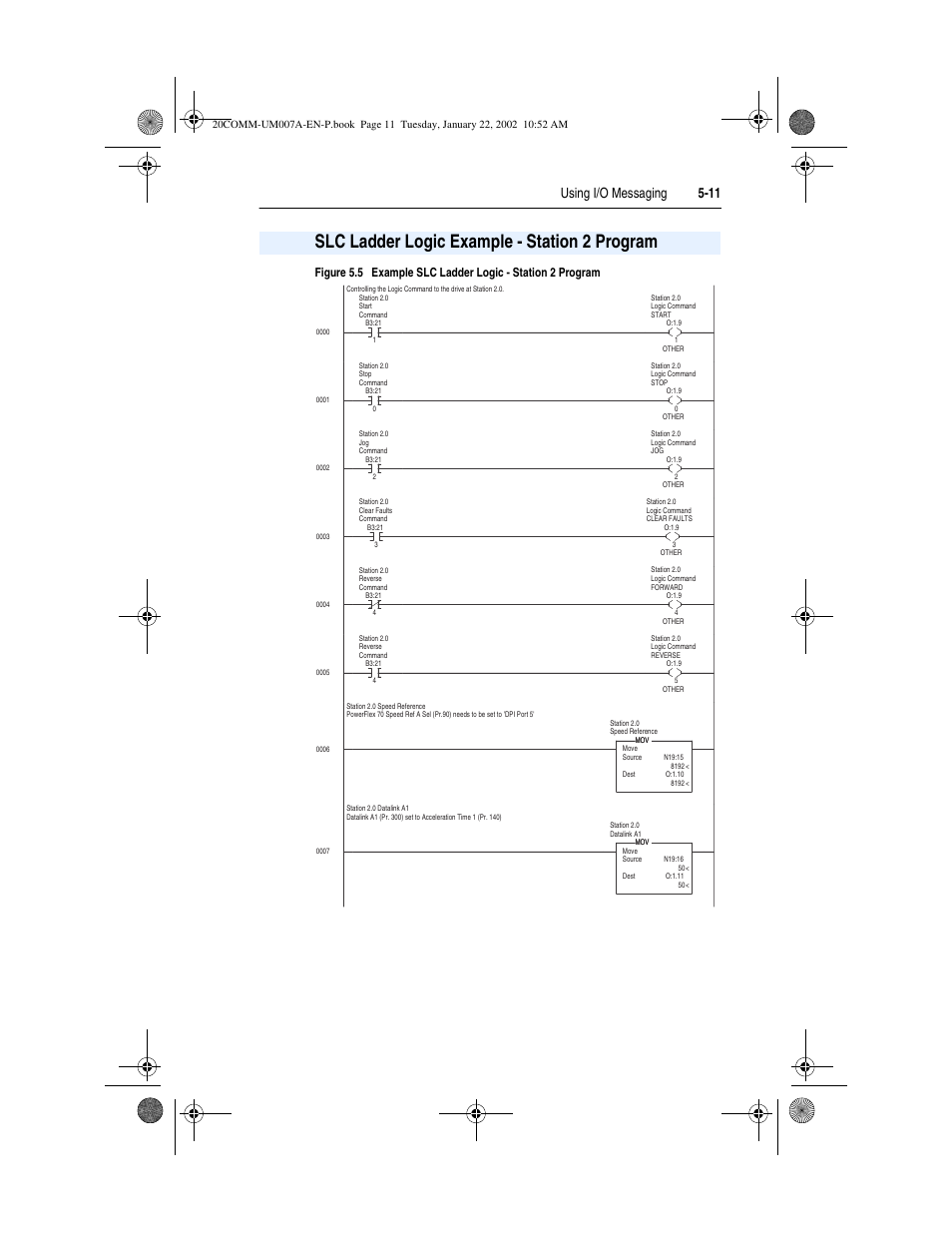 Slc ladder logic example - station 2 program, Using i/o messaging 5-11 | Rockwell Automation 20-COMM-I Interbus Adapter User Manual | Page 61 / 118