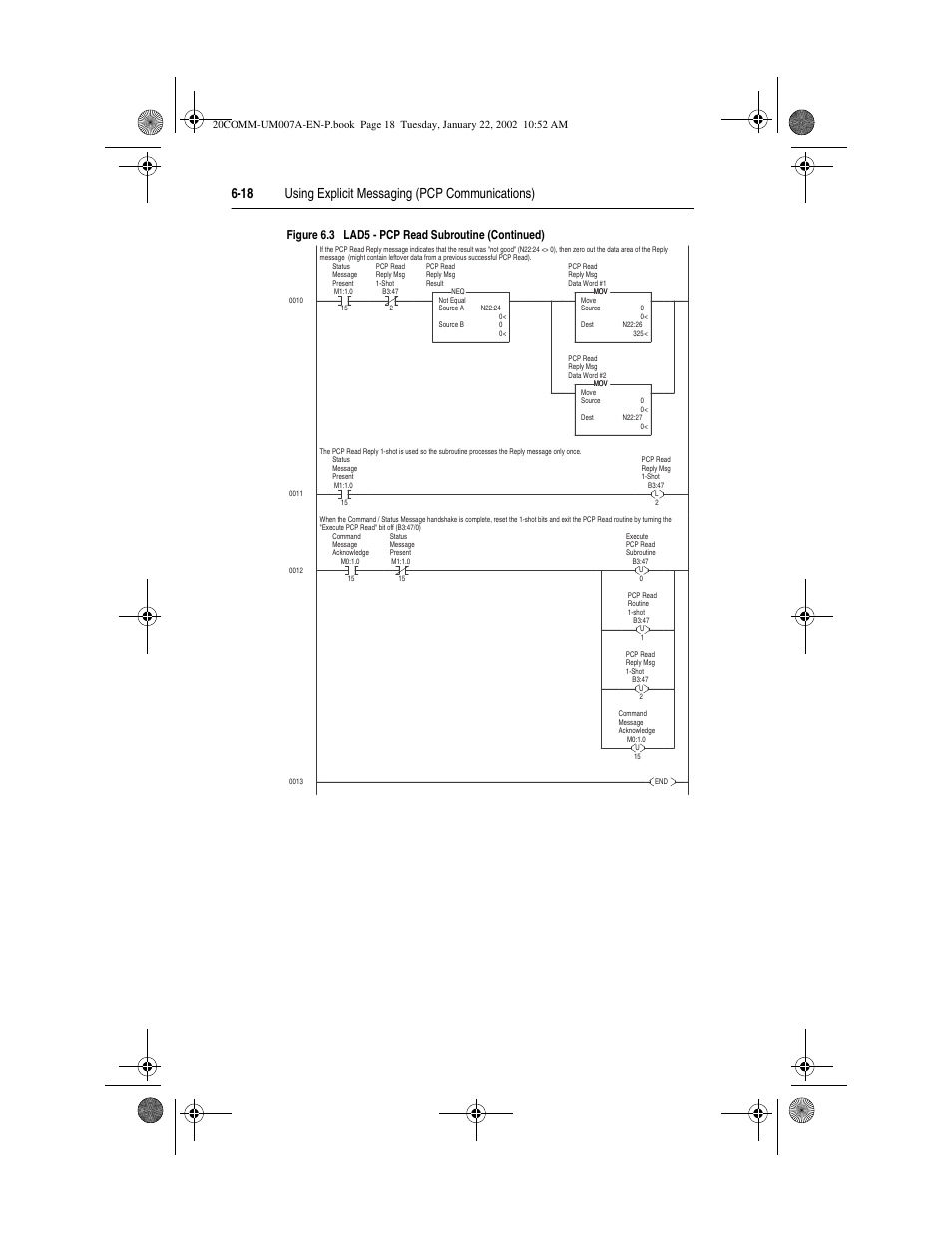 18 using explicit messaging (pcp communications), Figure 6.3 lad5 - pcp read subroutine (continued) | Rockwell Automation 20-COMM-I Interbus Adapter User Manual | Page 80 / 118