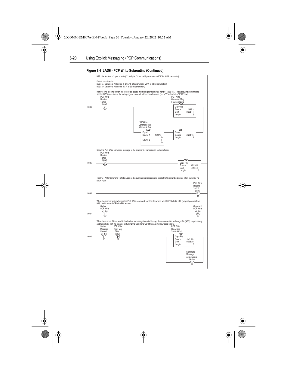 20 using explicit messaging (pcp communications), Figure 6.4 lad6 - pcp write subroutine (continued) | Rockwell Automation 20-COMM-I Interbus Adapter User Manual | Page 82 / 118