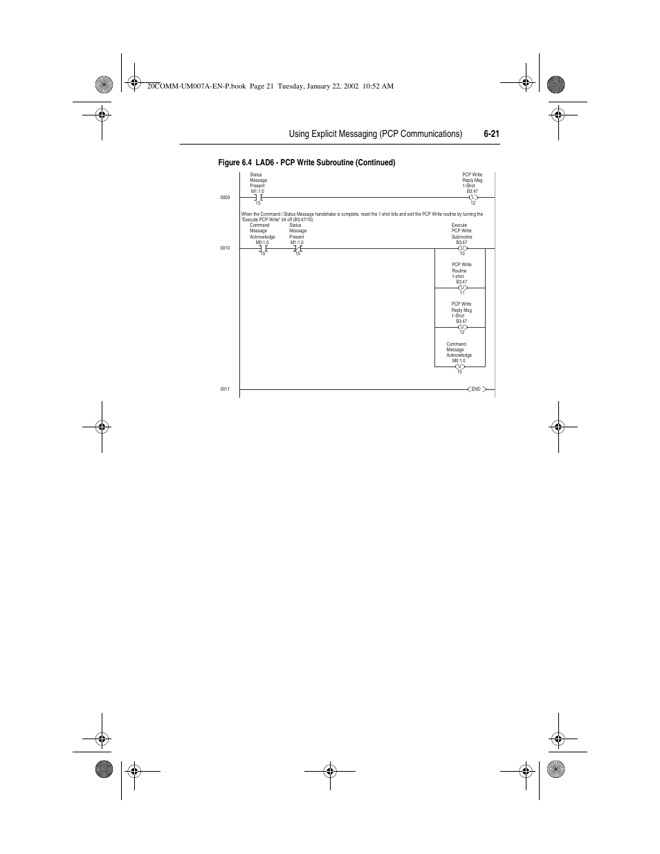 Using explicit messaging (pcp communications) 6-21, Figure 6.4 lad6 - pcp write subroutine (continued) | Rockwell Automation 20-COMM-I Interbus Adapter User Manual | Page 83 / 118