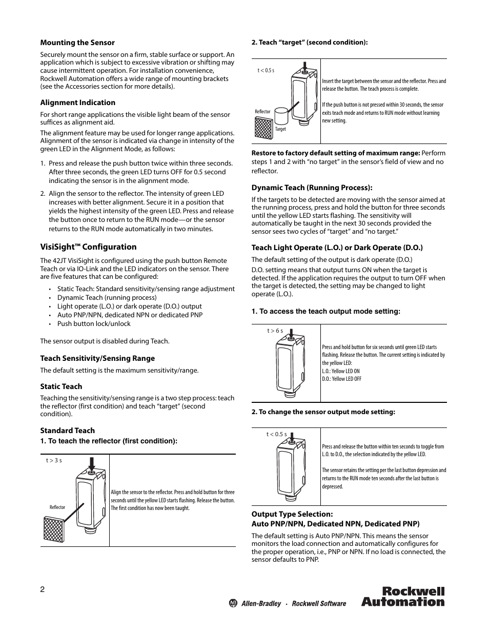 Visisight™ configuration | Rockwell Automation 42JT VisiSight Photoelectric Polarized Retroreflective Sensors User Manual | Page 2 / 4