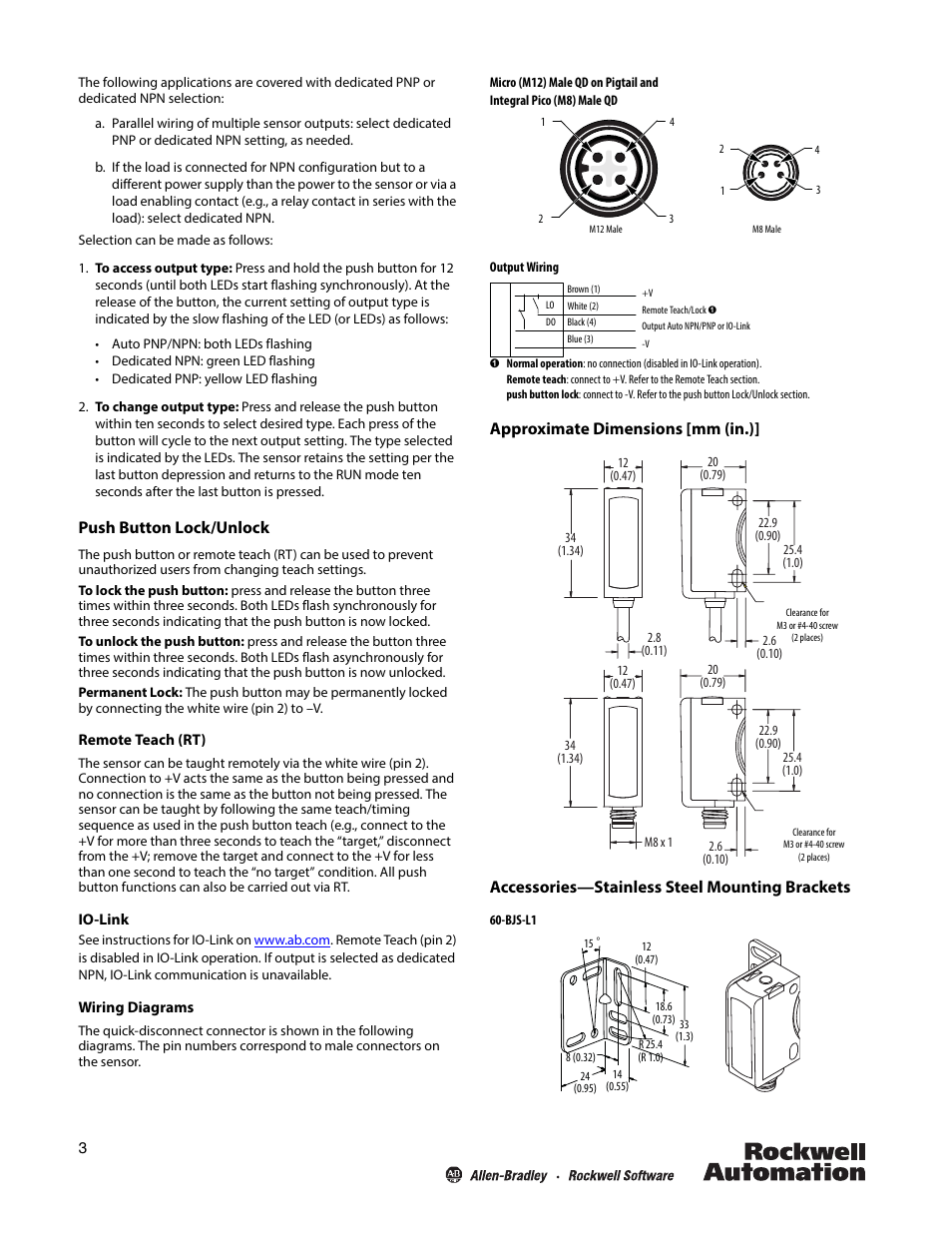 Push button lock/unlock | Rockwell Automation 42JT VisiSight Photoelectric Polarized Retroreflective Sensors User Manual | Page 3 / 4