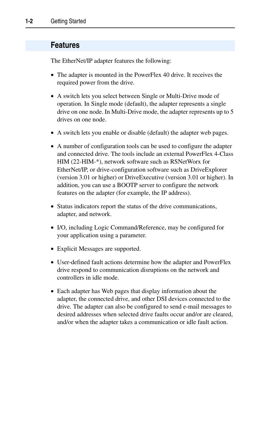 Features | Rockwell Automation 22-COMM-E EtherNet/IP Adapter User Manual | Page 14 / 166