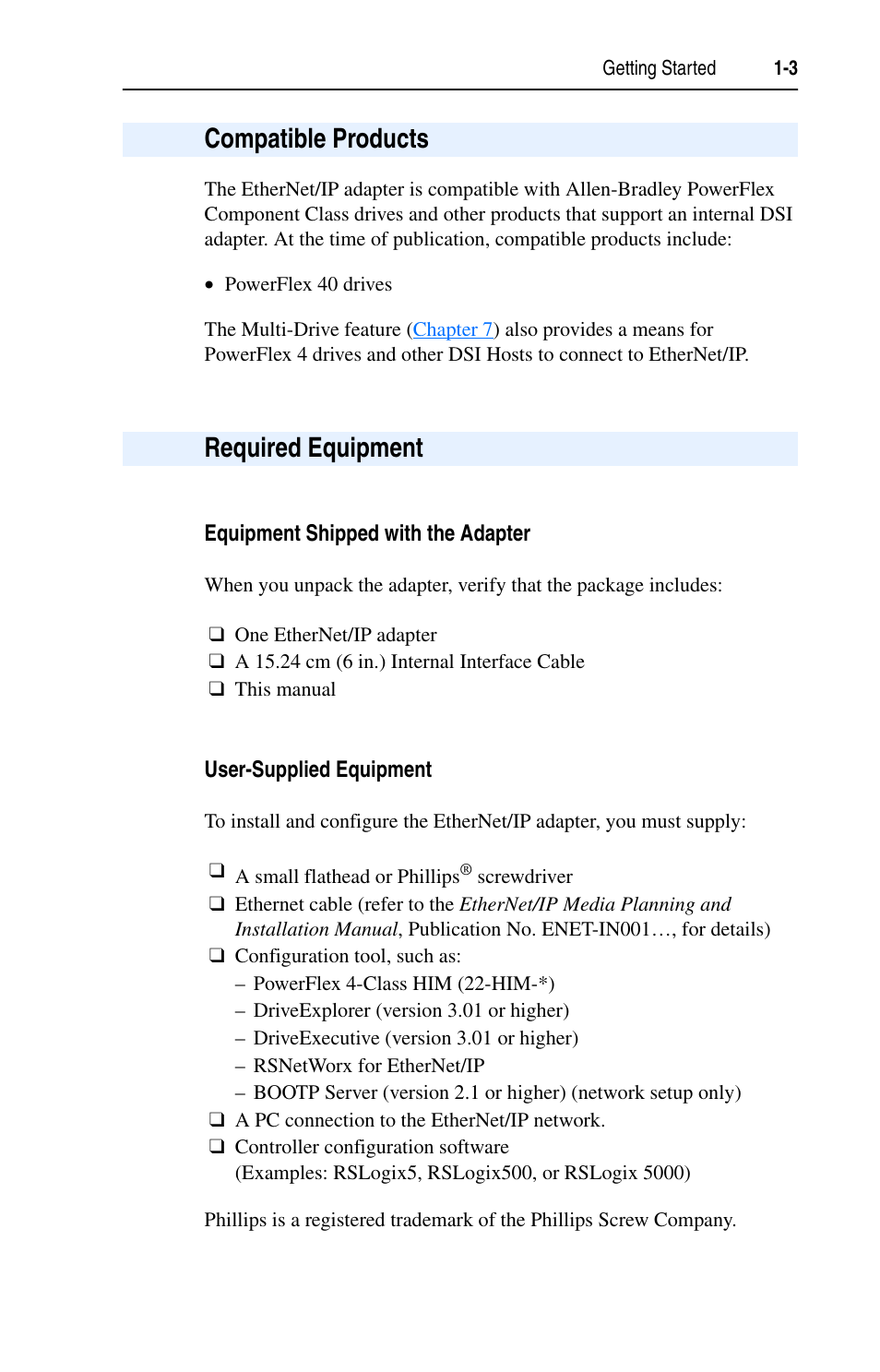 Compatible products required equipment | Rockwell Automation 22-COMM-E EtherNet/IP Adapter User Manual | Page 15 / 166