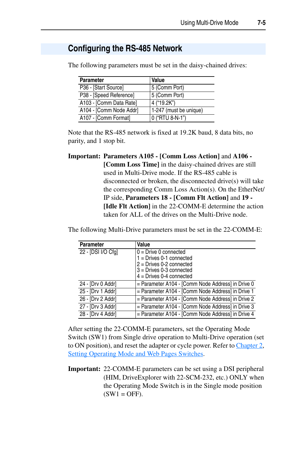 Configuring the rs-485 network | Rockwell Automation 22-COMM-E EtherNet/IP Adapter User Manual | Page 65 / 166