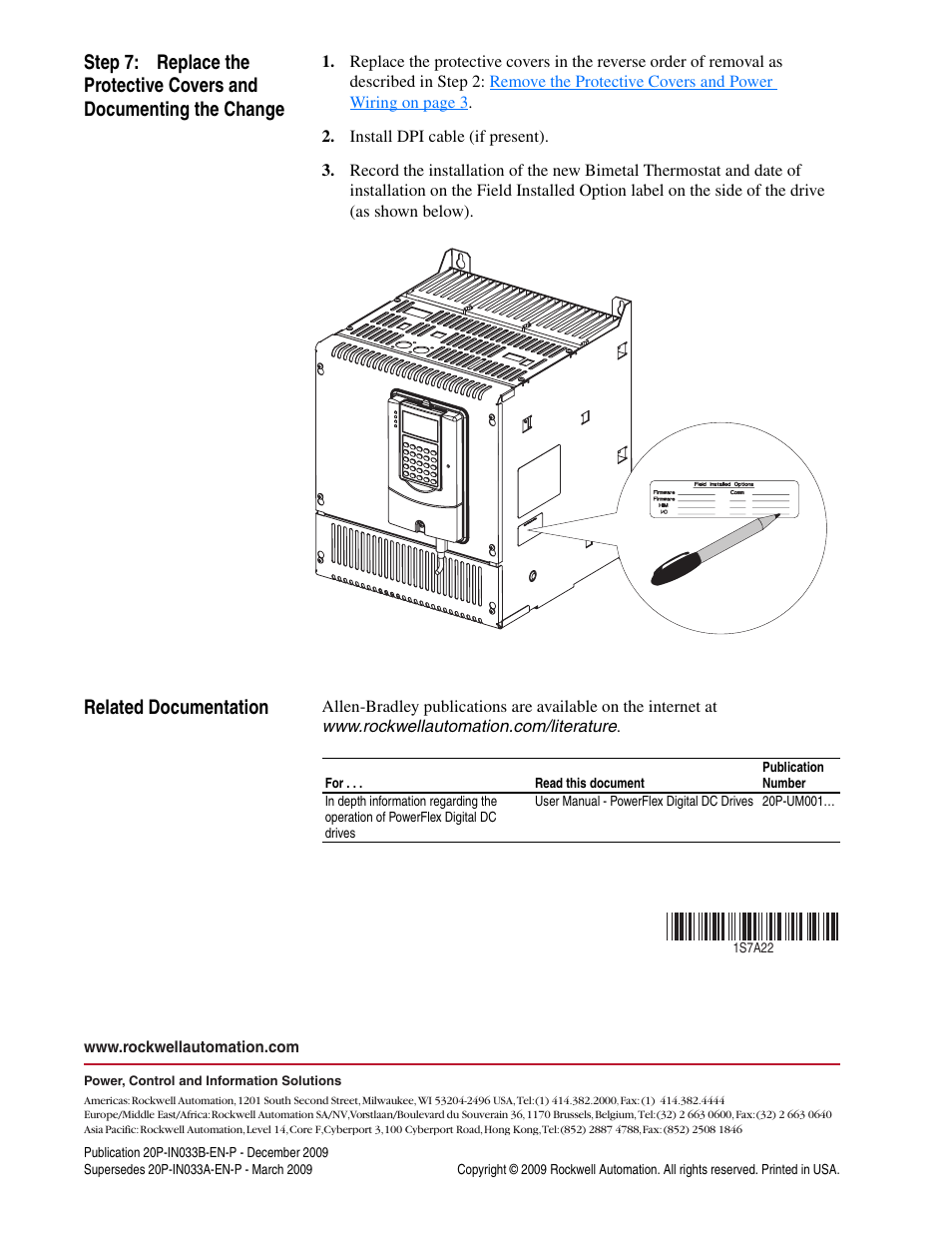 Related documentation, Publication 20p-in033b-en-p - december 2009 | Rockwell Automation 20P PowerFlex DC Drive - Frame B Bimetal Thermostat User Manual | Page 16 / 16