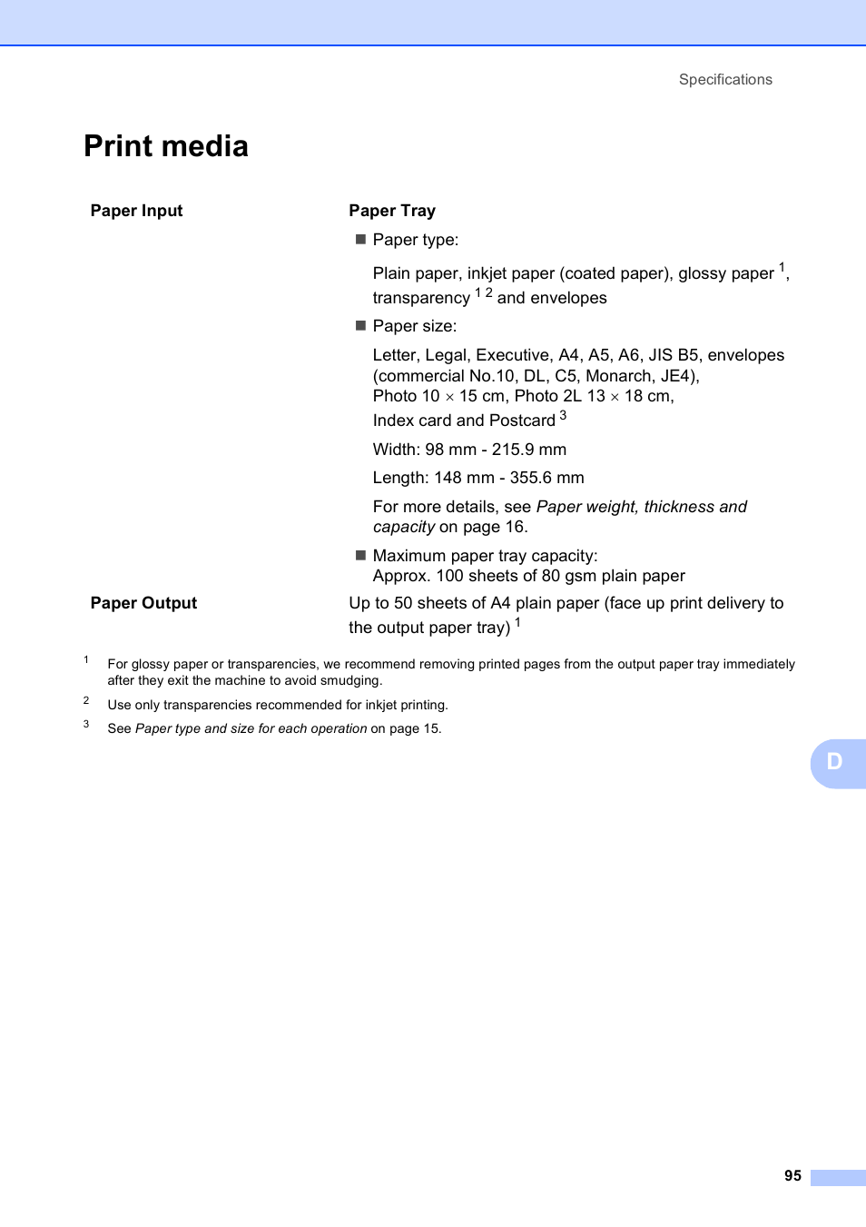 Print media | Brother DCP-193C User Manual | Page 103 / 118