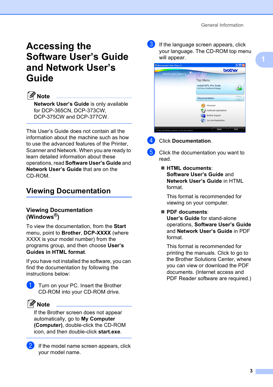 Viewing documentation, Viewing documentation (windows®) | Brother DCP-193C User Manual | Page 11 / 118