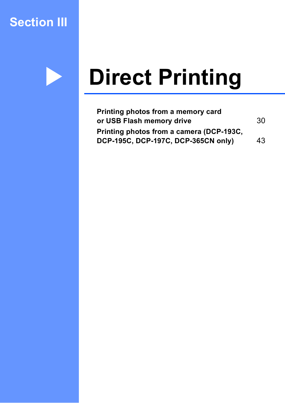 Section iii: direct printing, Section iii direct printing, Direct printing | Brother DCP-193C User Manual | Page 37 / 118