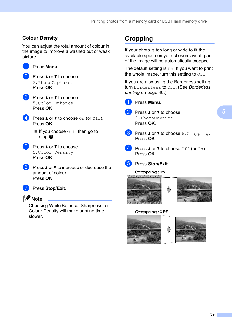 Colour density, Cropping | Brother DCP-193C User Manual | Page 47 / 118