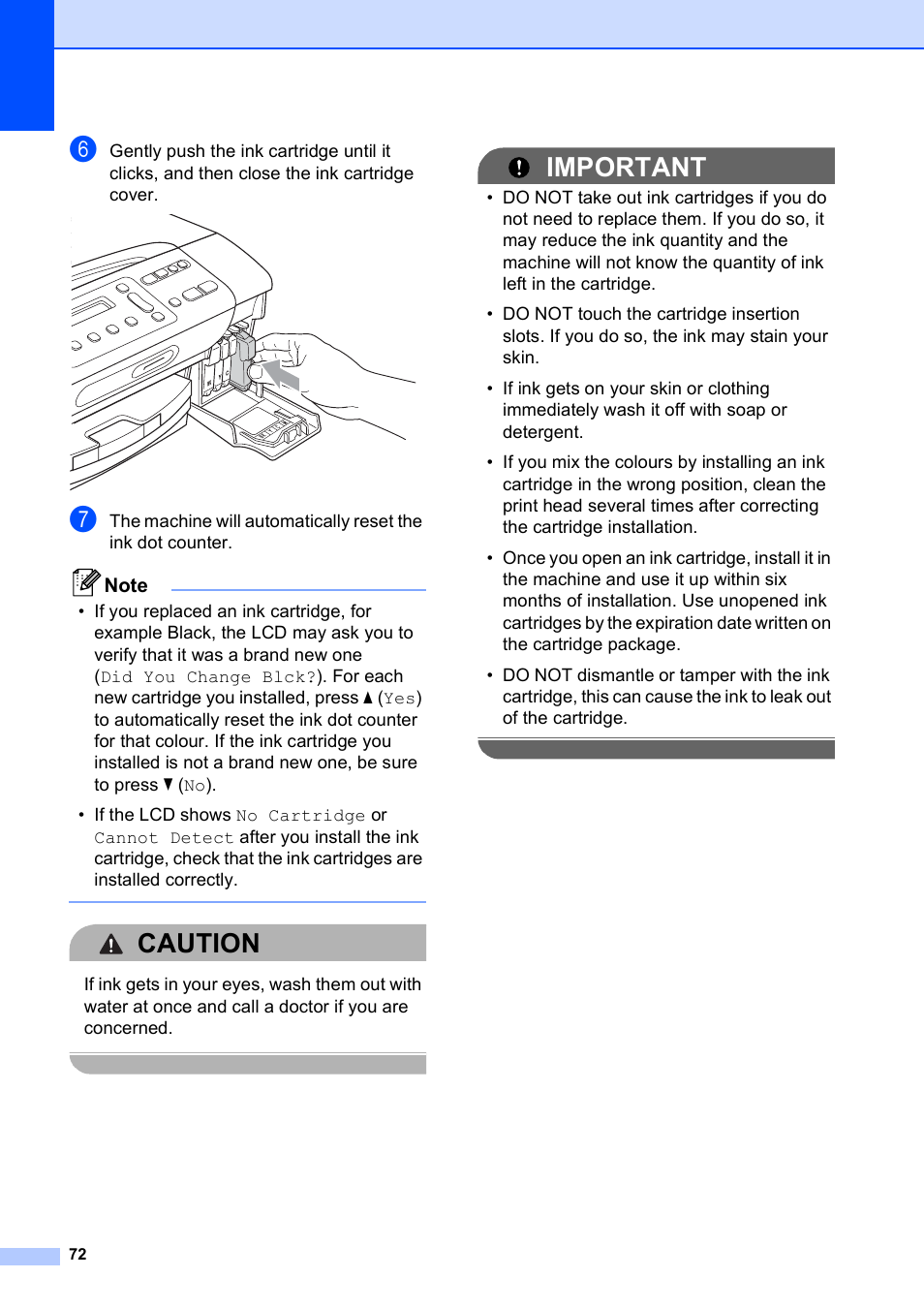 Caution, Important | Brother DCP-193C User Manual | Page 80 / 118