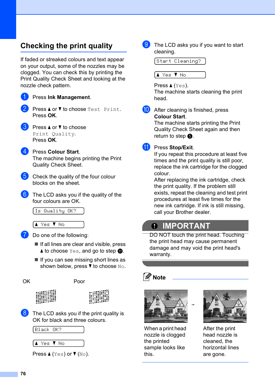 Checking the print quality, Important | Brother DCP-193C User Manual | Page 84 / 118