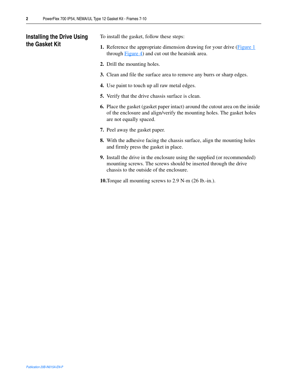 Installing the drive using the gasket kit | Rockwell Automation 20B PowerFlex 700 Gasket Kit - Frames 7-10 User Manual | Page 2 / 6