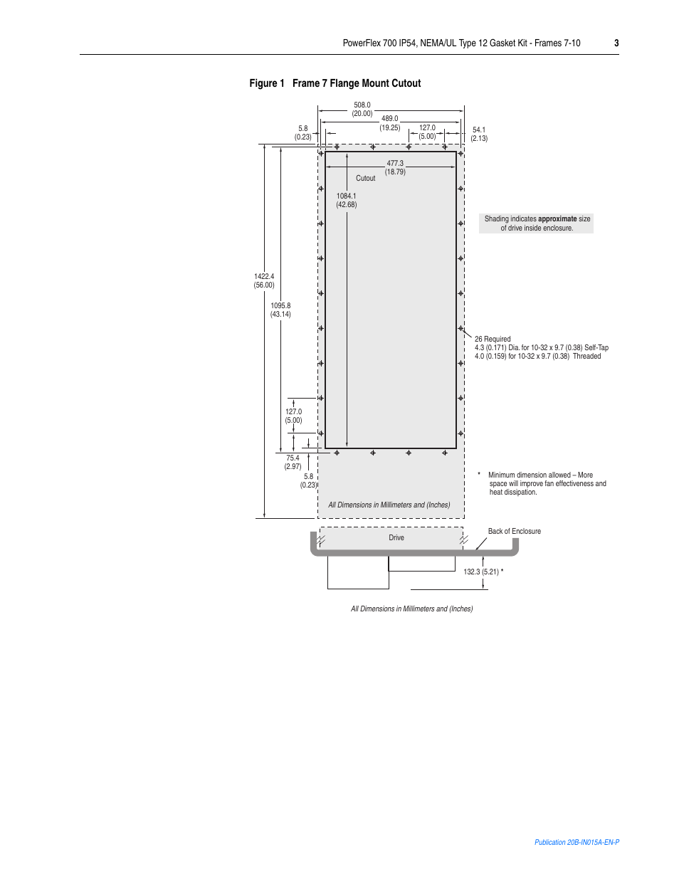 Figure 1, Figure 1 frame 7 flange mount cutout | Rockwell Automation 20B PowerFlex 700 Gasket Kit - Frames 7-10 User Manual | Page 3 / 6