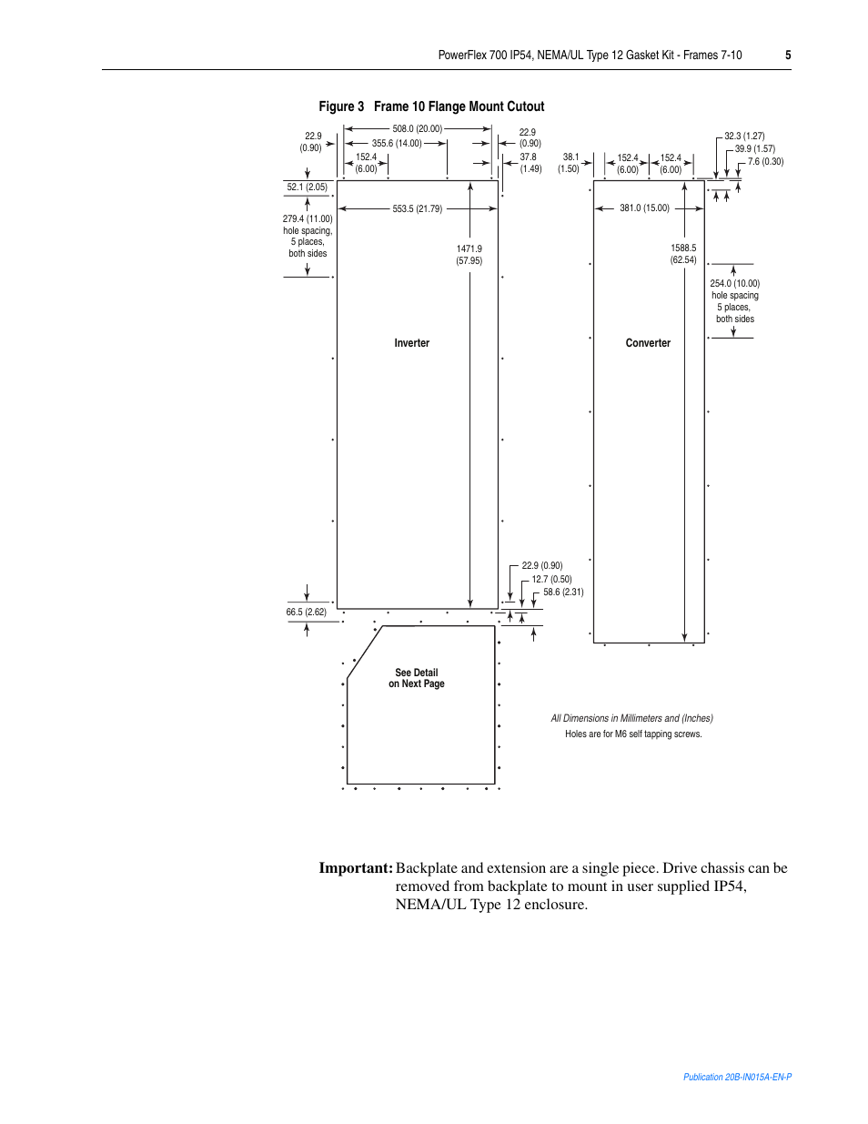 Figure 3 frame 10 flange mount cutout | Rockwell Automation 20B PowerFlex 700 Gasket Kit - Frames 7-10 User Manual | Page 5 / 6