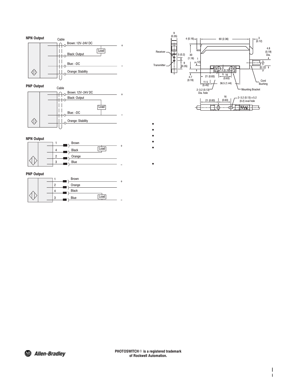 4wiring diagrams, Dimensions, Replacement parts | Rockwell Automation 45FSL General Purpose Fiber Optic Sensors User Manual | Page 4 / 4