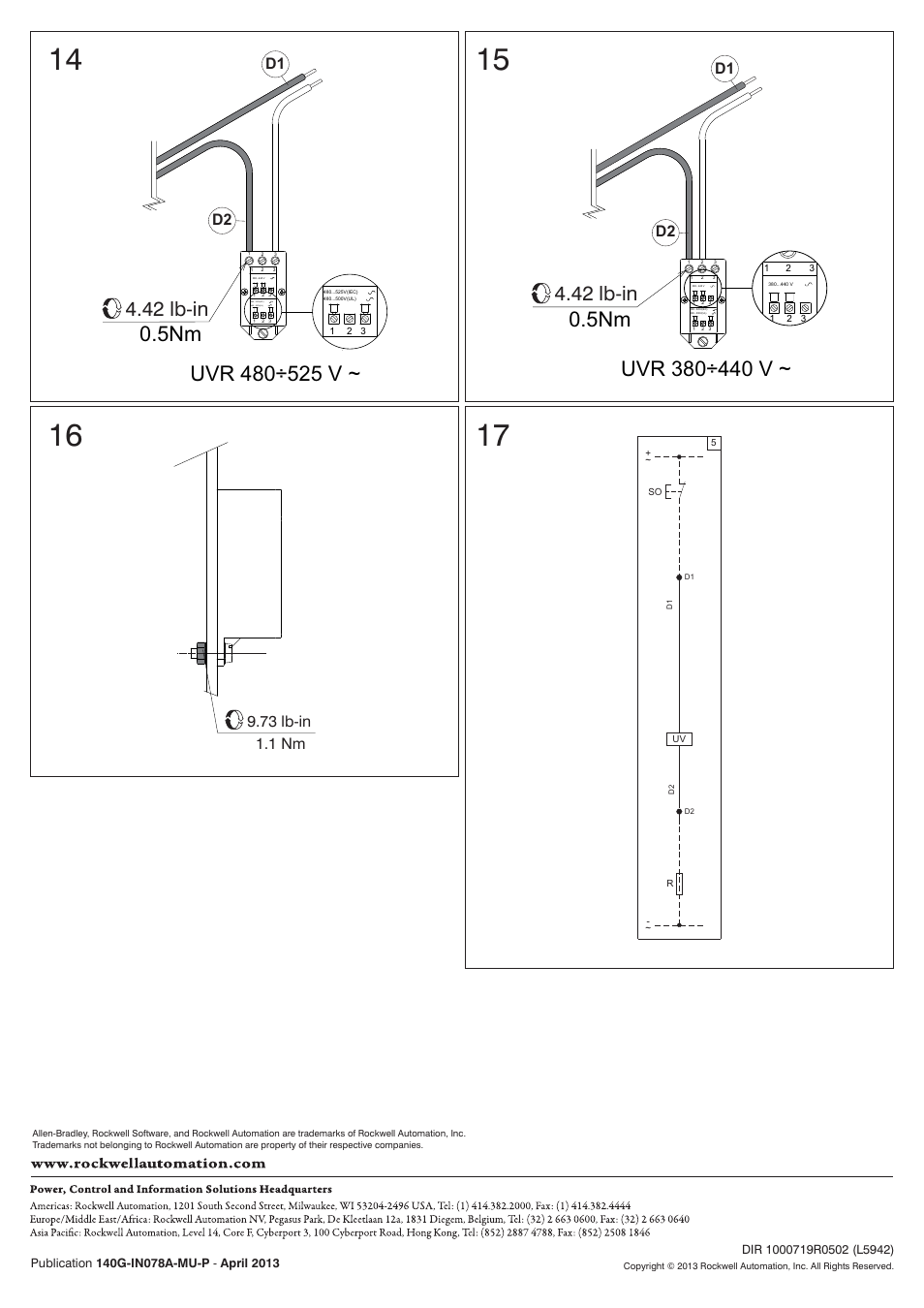 42 lb-in, D1 d2, 1 nm 9.73 lb-in | 480 v(iec), 480 v(ul) | Rockwell Automation 140G-G-UVx Undervoltage Release User Manual | Page 7 / 7