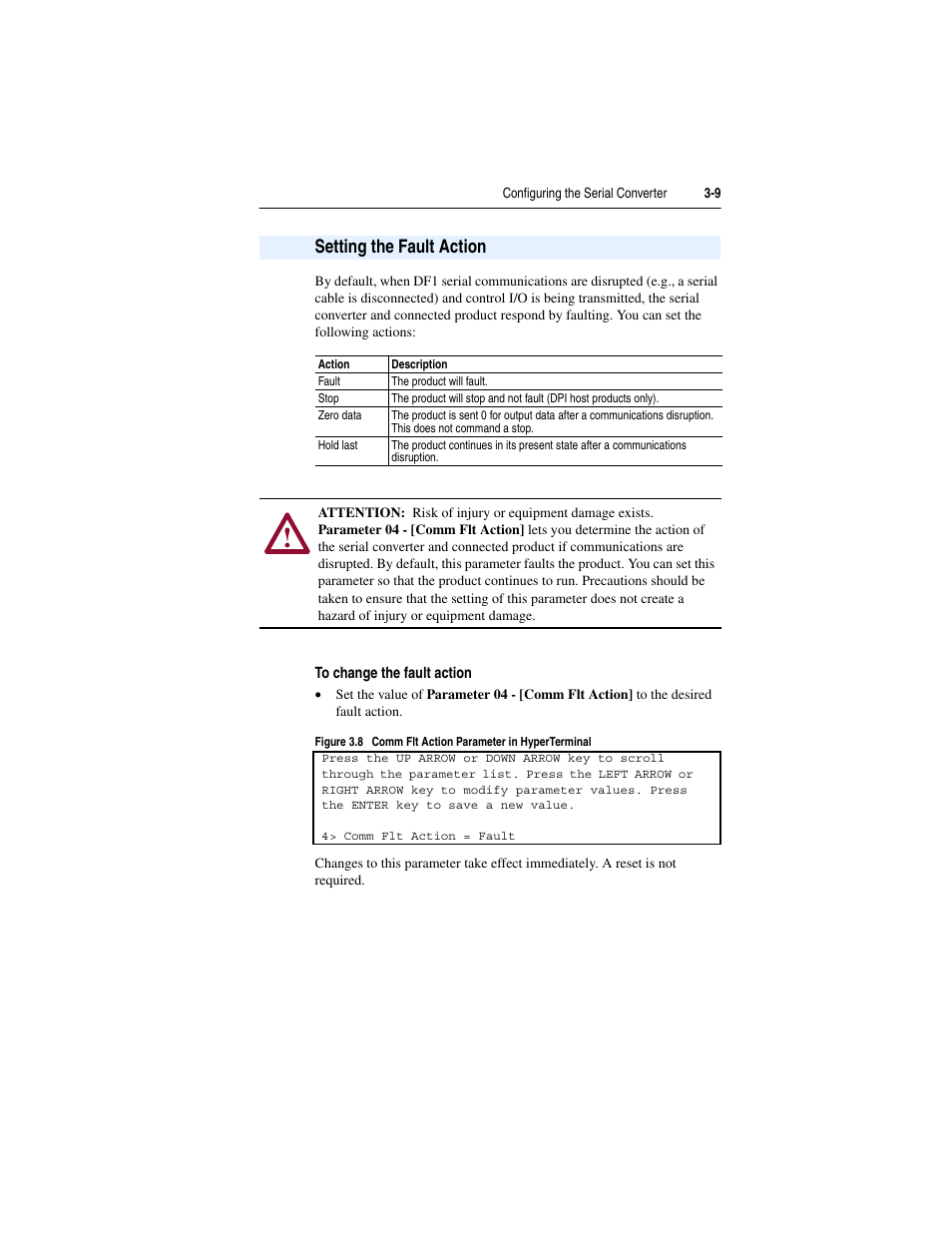 Setting the fault action, Setting the fault action -9 | Rockwell Automation 1203-SSS Smart Self-powered Serial Converter User Manual | Page 25 / 60