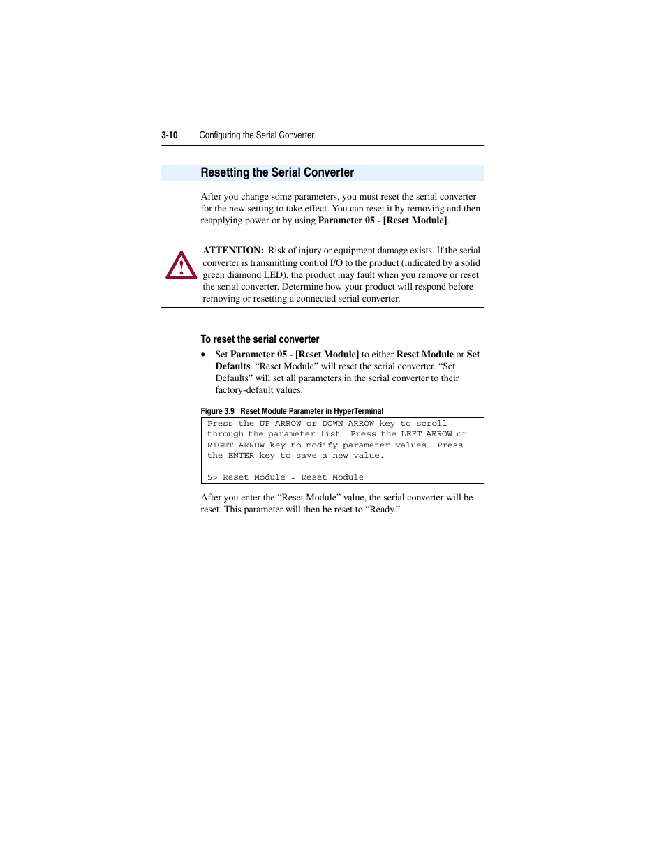 Resetting the serial converter, Resetting the serial converter -10 | Rockwell Automation 1203-SSS Smart Self-powered Serial Converter User Manual | Page 26 / 60