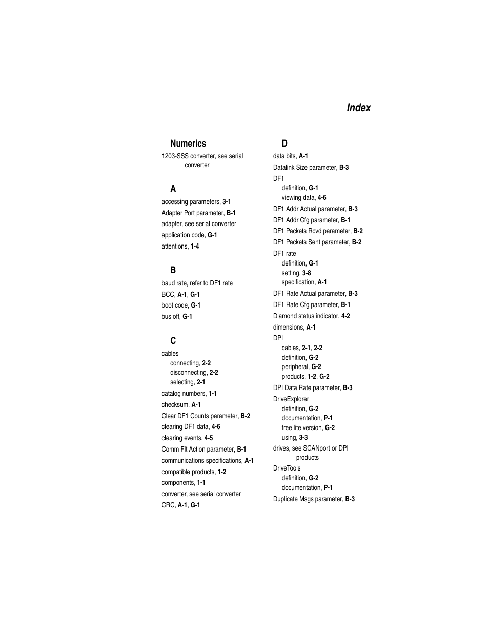 Index, Numerics | Rockwell Automation 1203-SSS Smart Self-powered Serial Converter User Manual | Page 55 / 60