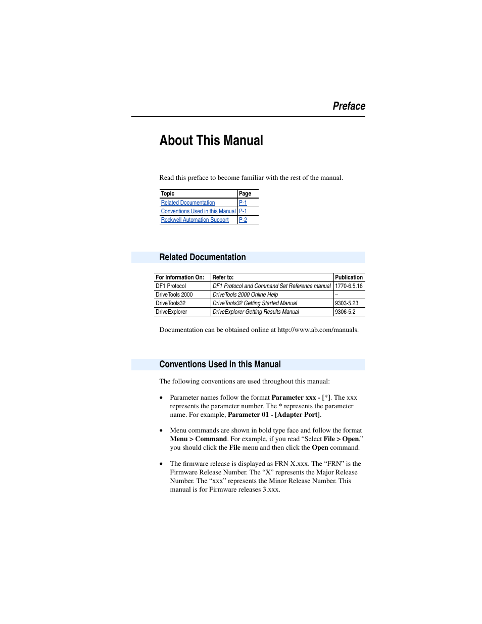 Preface, Related documentation, Conventions used in this manual | About this manual | Rockwell Automation 1203-SSS Smart Self-powered Serial Converter User Manual | Page 7 / 60