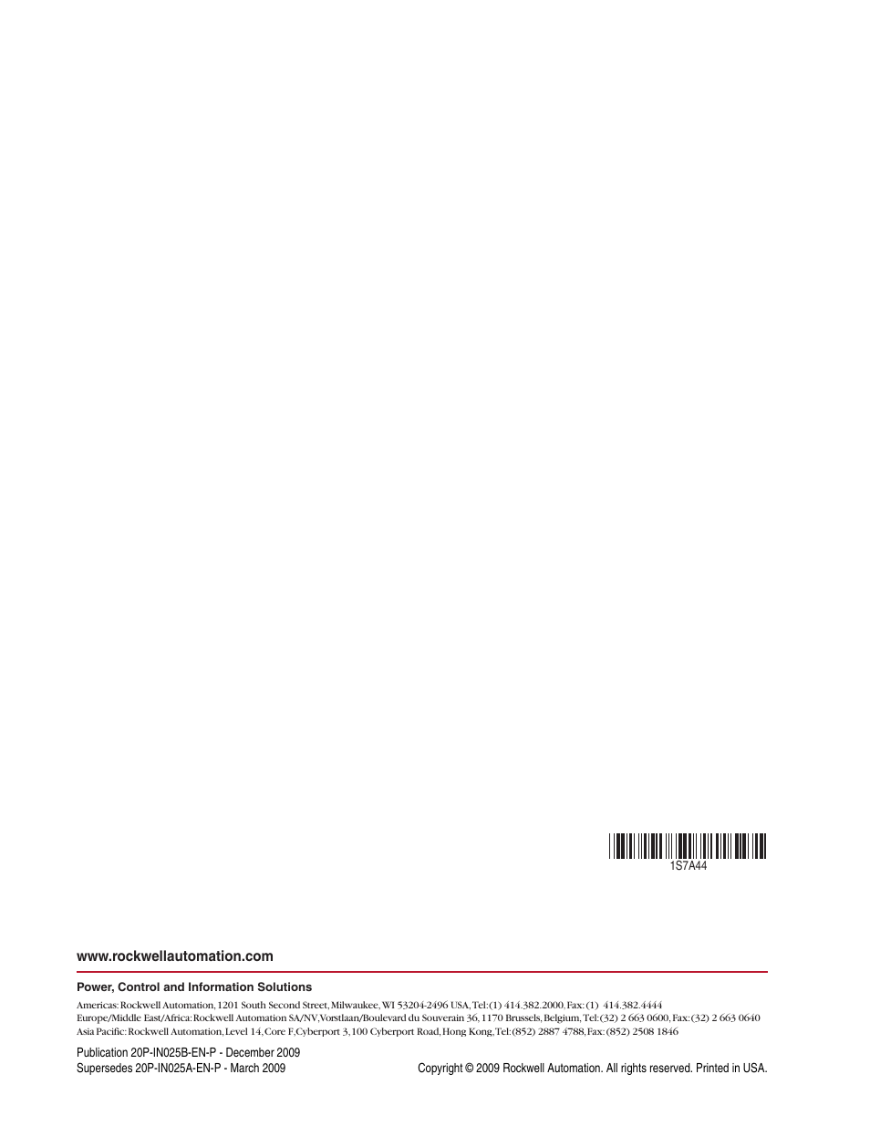 Publication 20p-in025b-en-p - december 2009 | Rockwell Automation 20P PowerFlex DC Drive - Frame A AC CurrentTransducers for Drives w/Bus Bars User Manual | Page 16 / 16