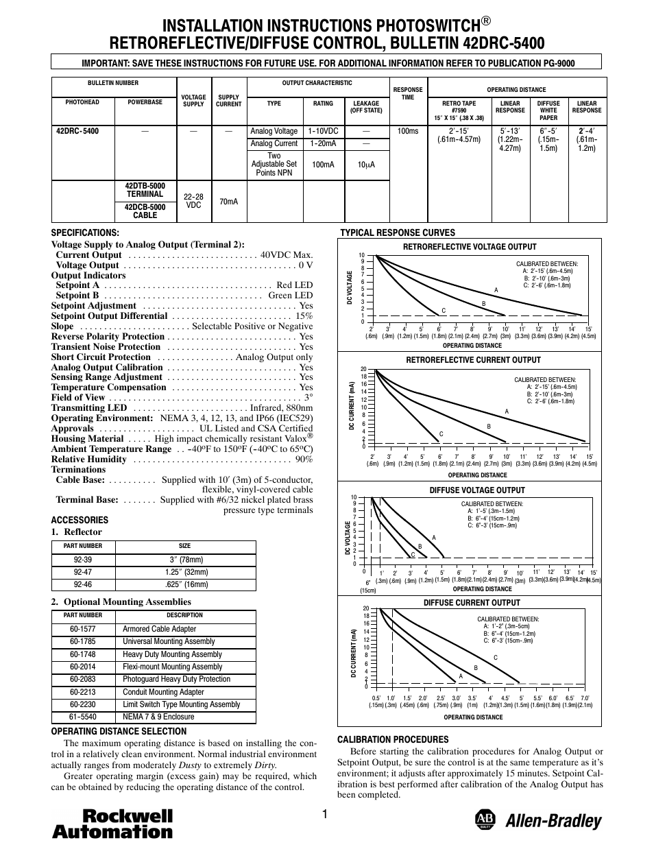 Rockwell Automation 42DRC-5400 Retroreflective/Diffuse PHOTOSWITCH User Manual | 2 pages