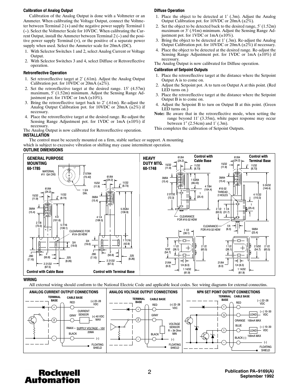 Rockwell Automation 42DRC-5400 Retroreflective/Diffuse PHOTOSWITCH User Manual | Page 2 / 2