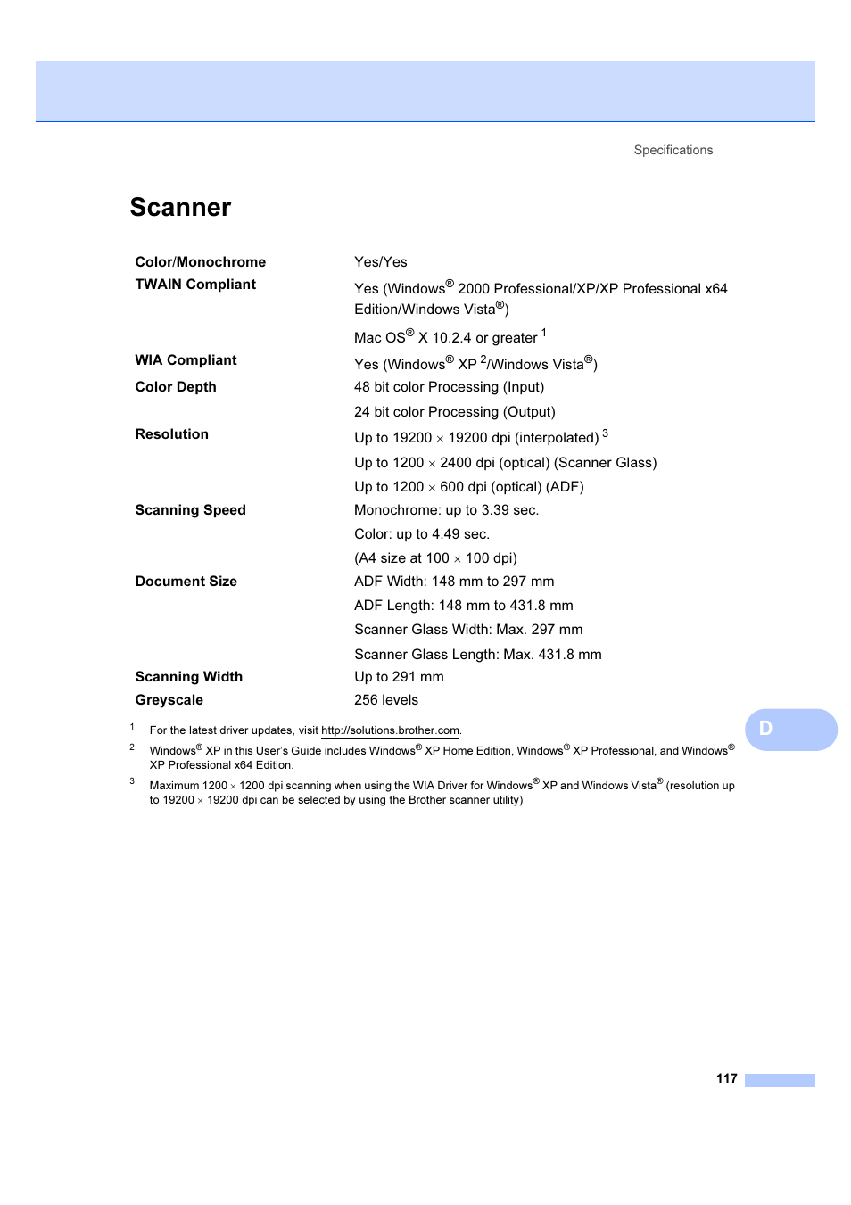 Scanner | Brother DCP-6690CW User Manual | Page 123 / 134