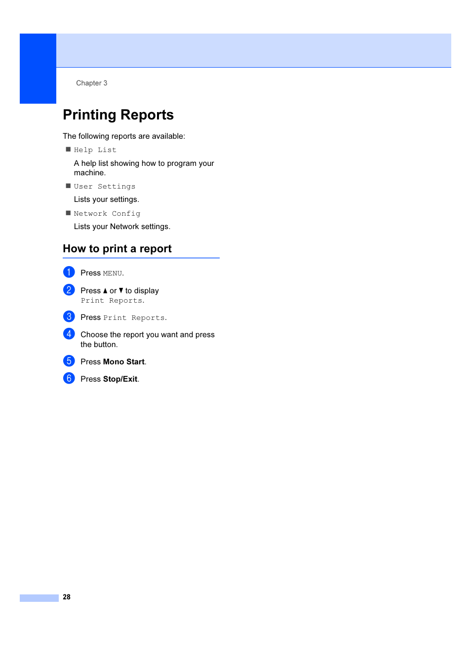 Printing reports, How to print a report | Brother DCP-6690CW User Manual | Page 34 / 134