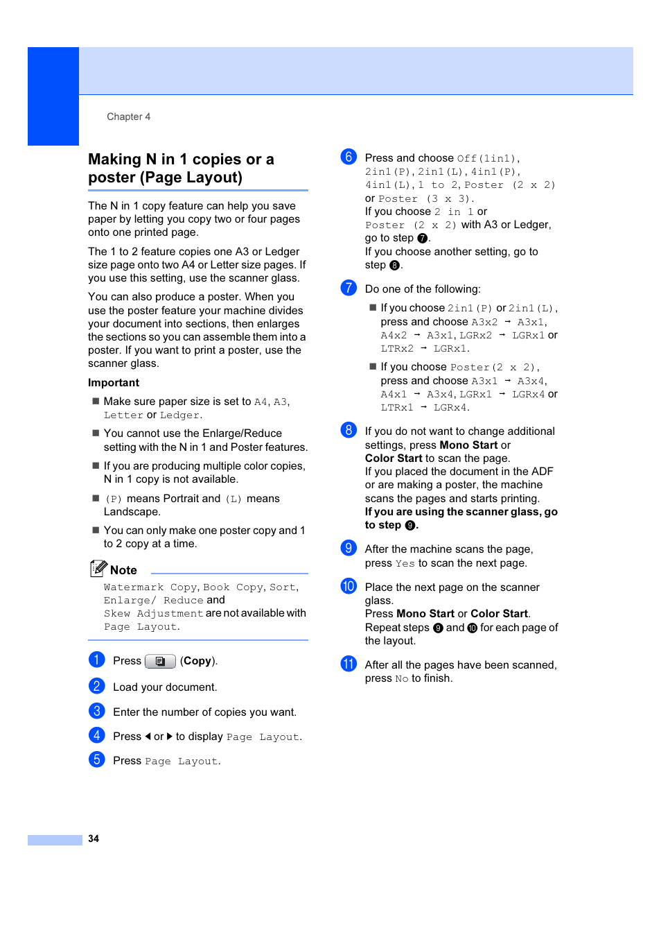 Making n in 1 copies or a poster (page layout) | Brother DCP-6690CW User Manual | Page 40 / 134