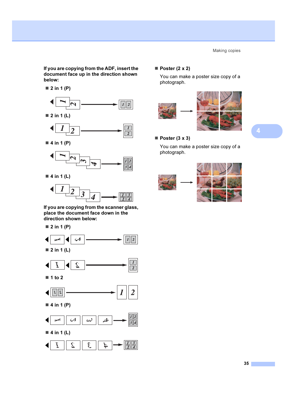 2 in 1 (l), 4 in 1 (p), 4 in 1 (l) | 1 to 2 | Brother DCP-6690CW User Manual | Page 41 / 134