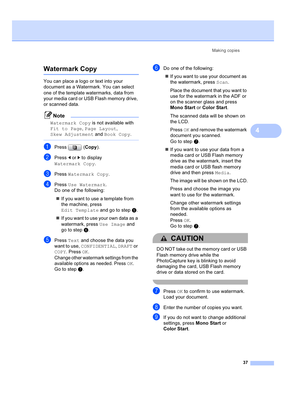 Watermark copy, Caution, 4watermark copy | Brother DCP-6690CW User Manual | Page 43 / 134