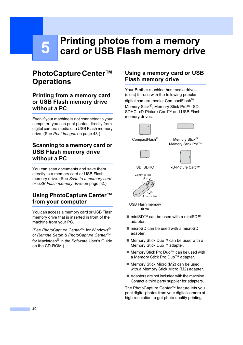 Photocapture center™ operations, Using photocapture center™ from your computer, Using a memory card or usb flash memory drive | Brother DCP-6690CW User Manual | Page 46 / 134