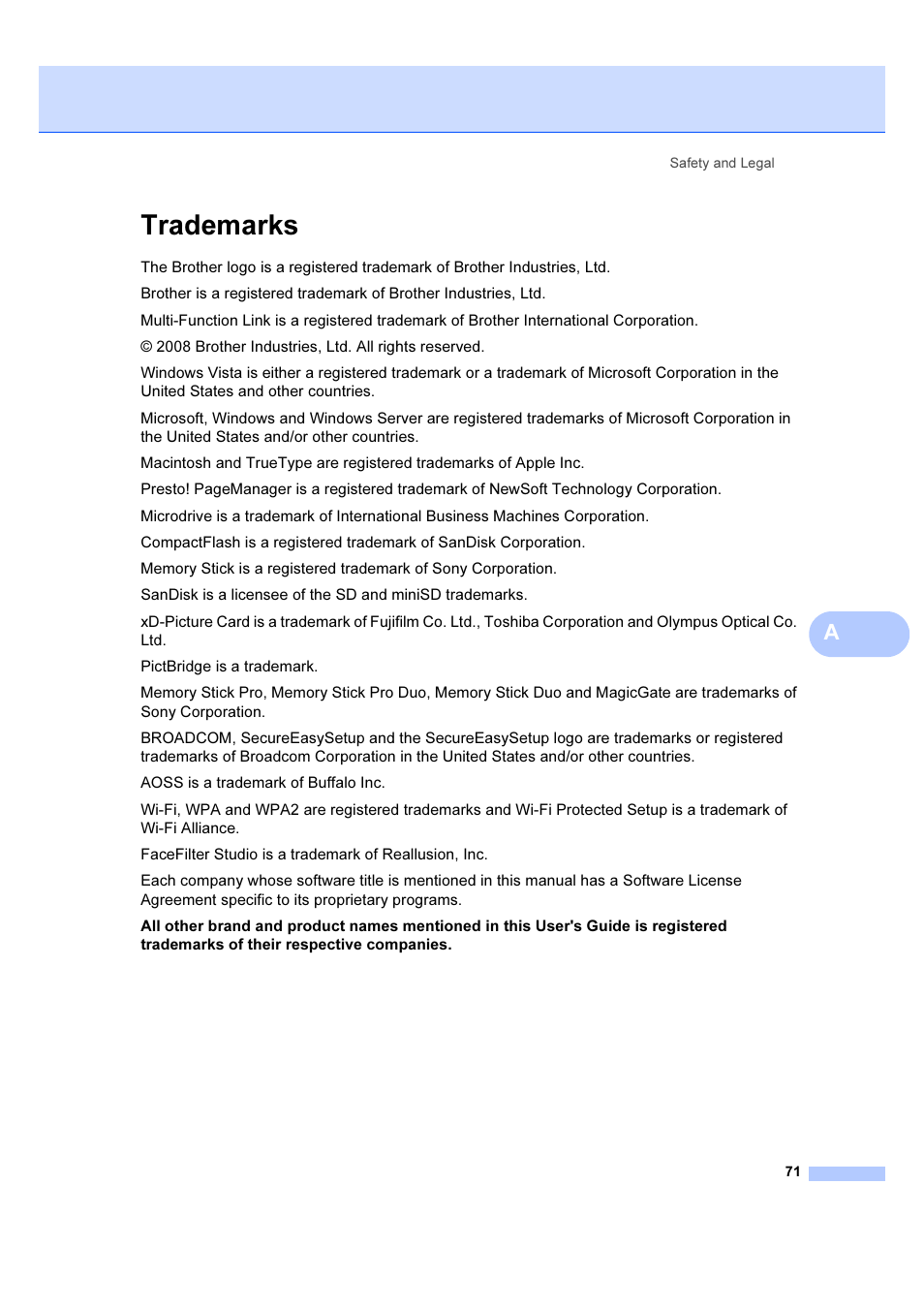 Trademarks | Brother DCP-6690CW User Manual | Page 77 / 134