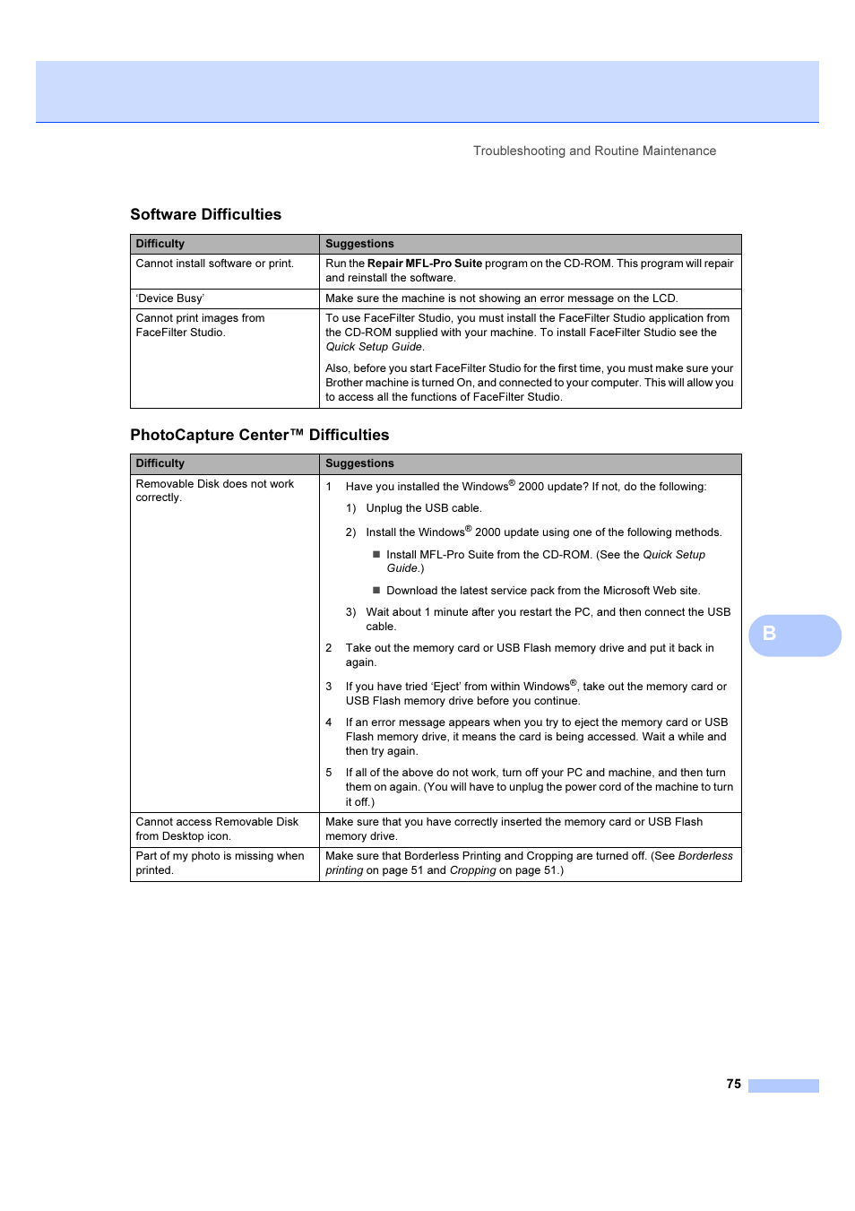 Software difficulties, Photocapture center™ difficulties | Brother DCP-6690CW User Manual | Page 81 / 134