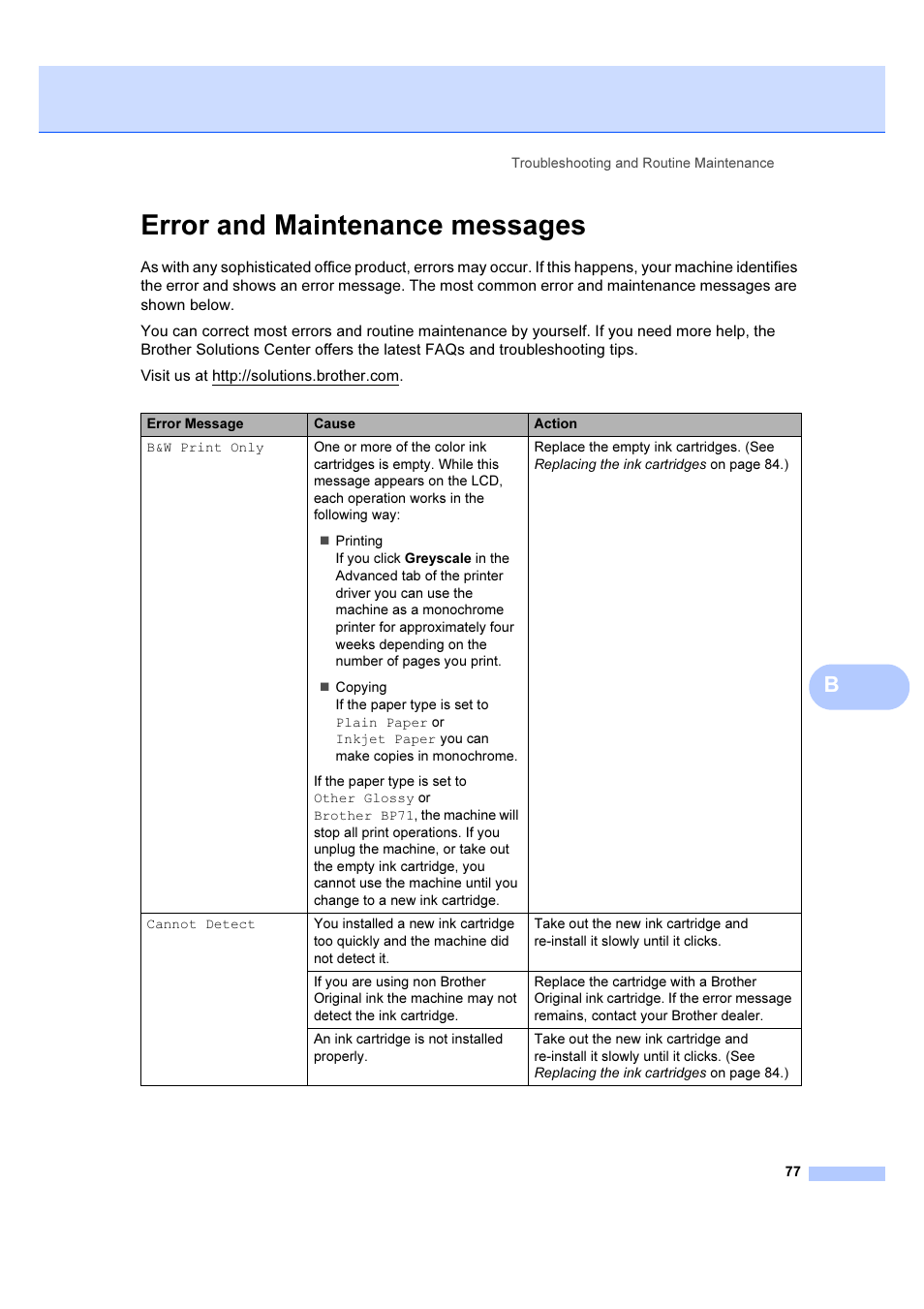 Error and maintenance messages | Brother DCP-6690CW User Manual | Page 83 / 134