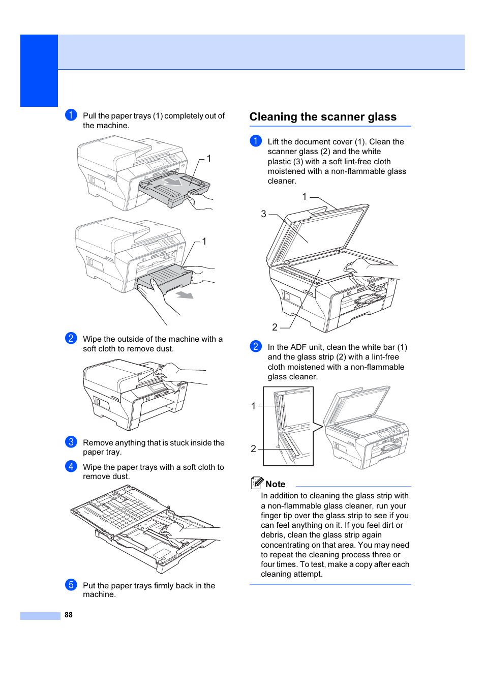 Cleaning the scanner glass | Brother DCP-6690CW User Manual | Page 94 / 134