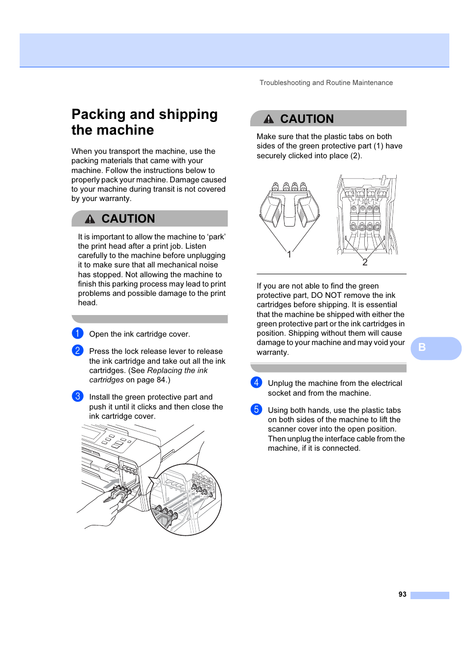 Packing and shipping the machine, Caution | Brother DCP-6690CW User Manual | Page 99 / 134