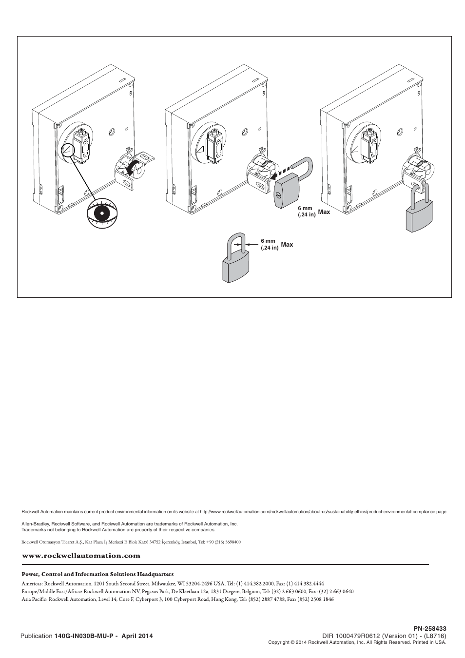 Rockwell Automation 140G-M-RMX_NVMx_RVMx_N7_N8 Rot Oper Mech w/ Ext Handle or Ext Handle w/ NFPA Handle User Manual | Page 6 / 6