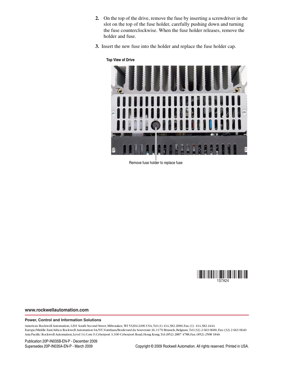 Publication 20p-in035b-en-p - december 2009 | Rockwell Automation 20P PowerFlex DC Drive - Frame A Switching Power Supply Circuit Board Fuse User Manual | Page 2 / 2