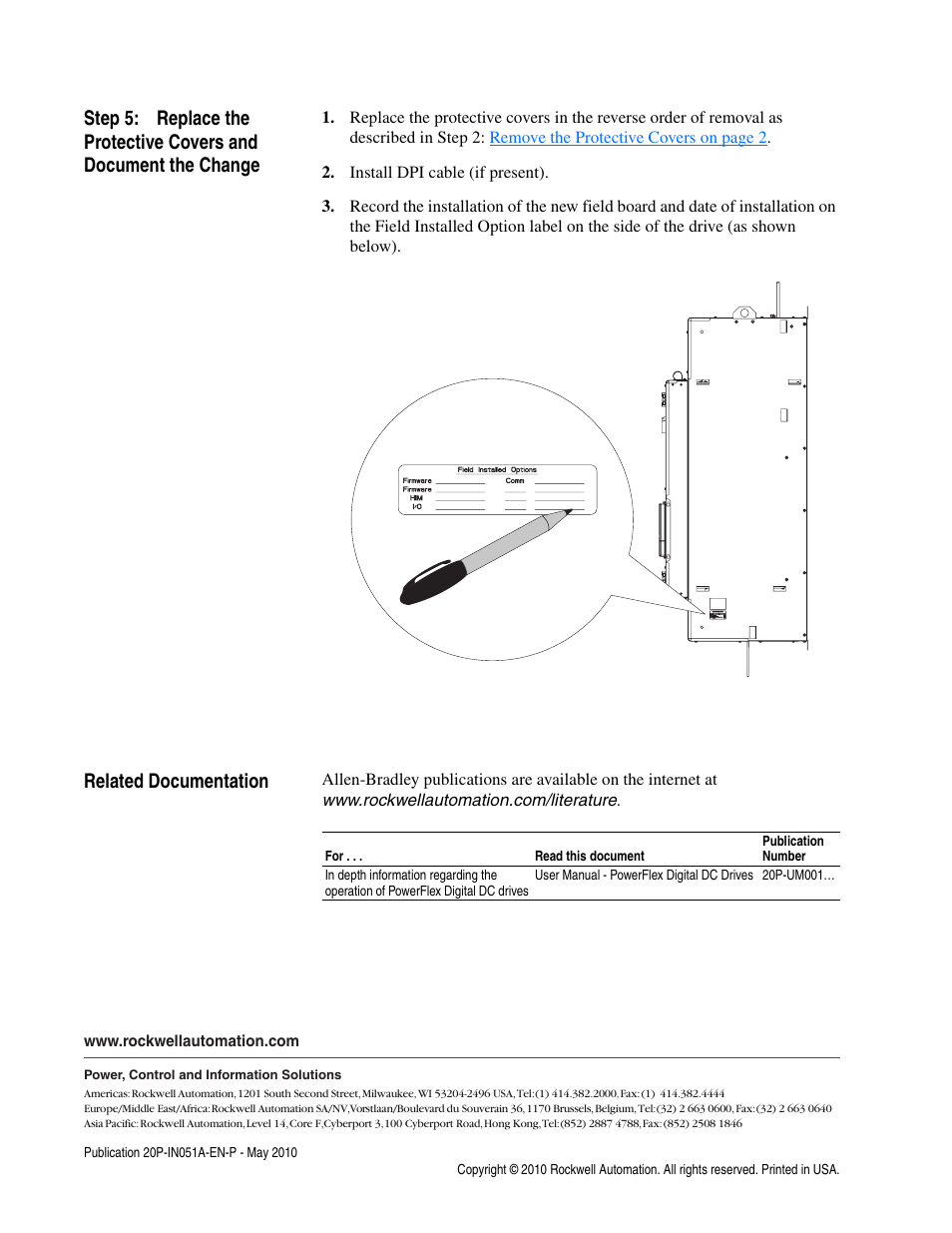 Publication 20p-in051a-en-p, Related documentation | Rockwell Automation 20P PowerFlex DC Drive - Frame D Field Circuit Board User Manual | Page 6 / 6
