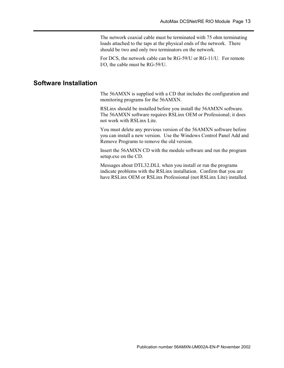 Software installation | Rockwell Automation 56AMXN/B ControlLogix AutoMax Comm Module User Manual | Page 13 / 72