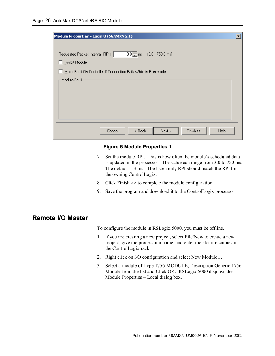 Remote i/o master | Rockwell Automation 56AMXN/B ControlLogix AutoMax Comm Module User Manual | Page 26 / 72