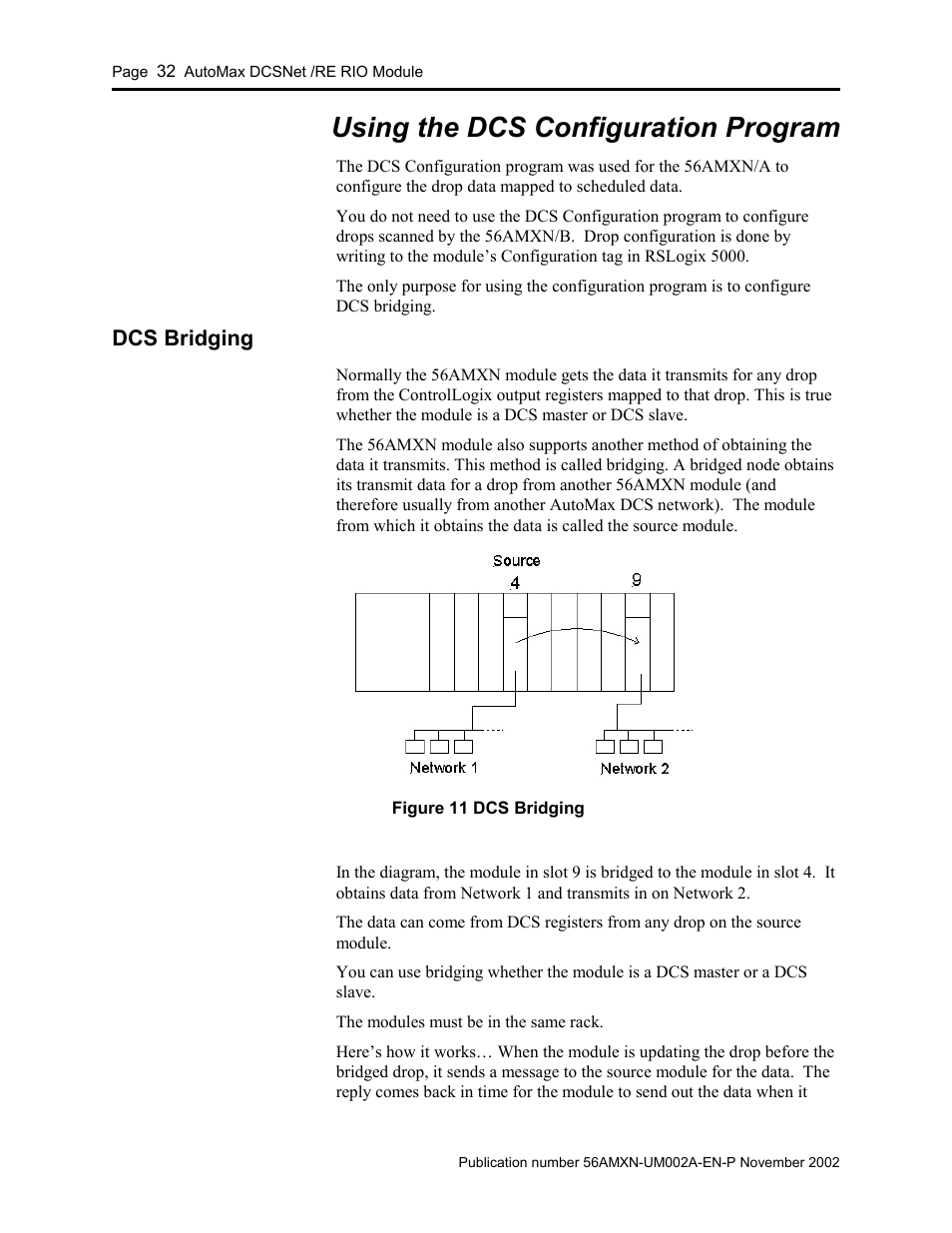 Using the dcs configuration program, Dcs bridging | Rockwell Automation 56AMXN/B ControlLogix AutoMax Comm Module User Manual | Page 32 / 72