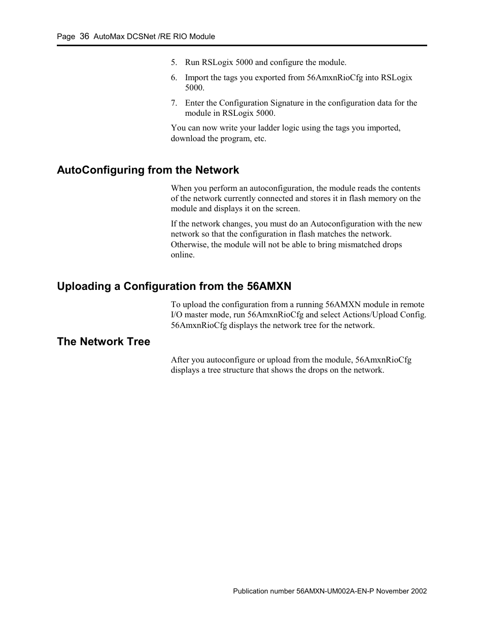 Autoconfiguring from the network, Uploading a configuration from the 56amxn, The network tree | Rockwell Automation 56AMXN/B ControlLogix AutoMax Comm Module User Manual | Page 36 / 72