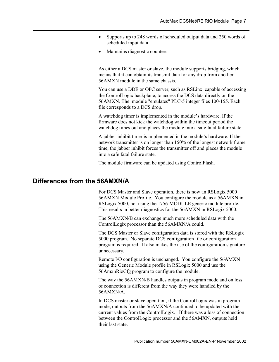 Differences from the 56amxn/a | Rockwell Automation 56AMXN/B ControlLogix AutoMax Comm Module User Manual | Page 7 / 72