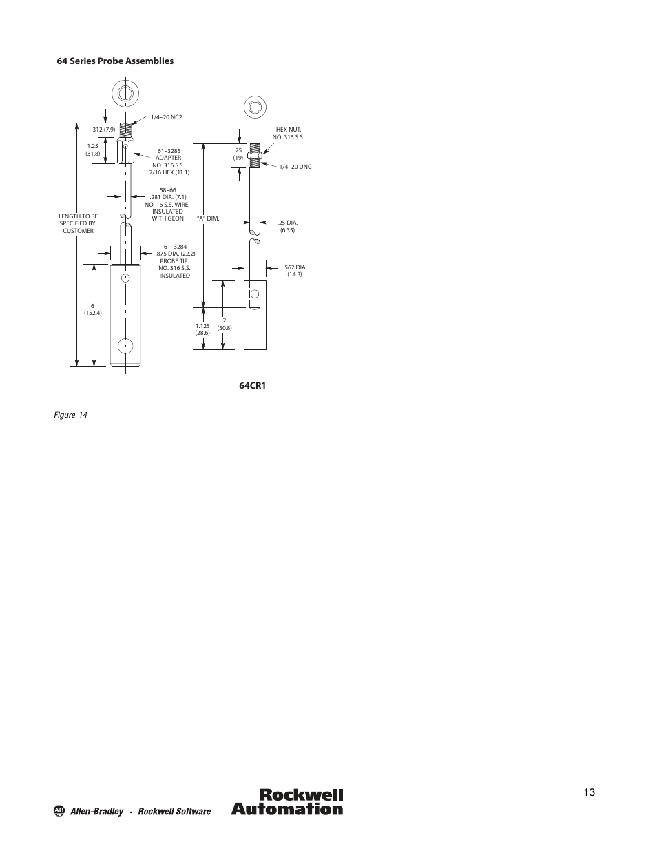 64cr1, 64 series probe assemblies | Rockwell Automation 13DJ3 Liquid Level Controls User Manual | Page 13 / 16